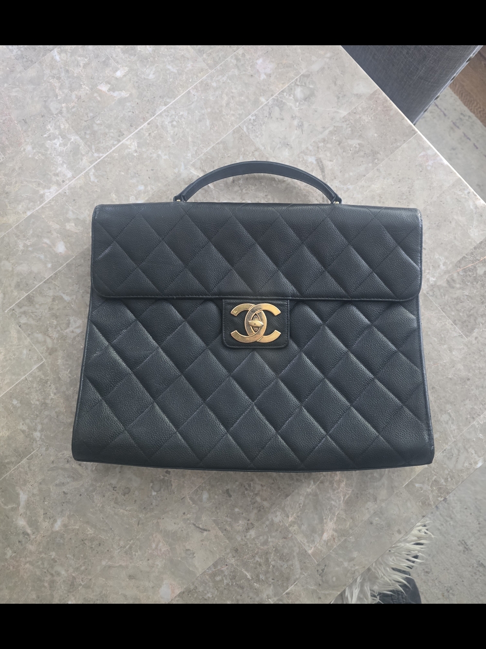 Vintage CHANEL 90s Cavier Quilted Briefcase With 24k Gold Hardware